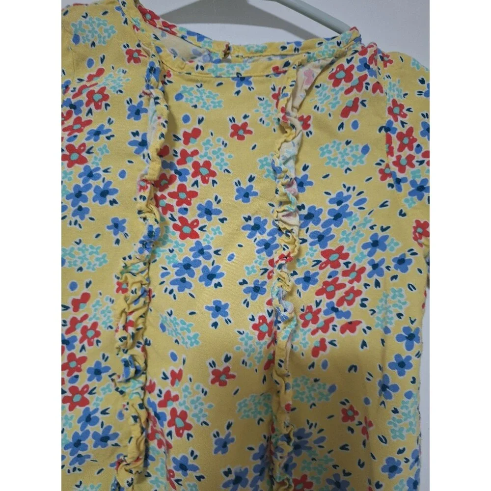 Genuine Kids OshKosh Girl 4T Yellow Floral Ruffle Blouse Bell Sleeve Rayon Top